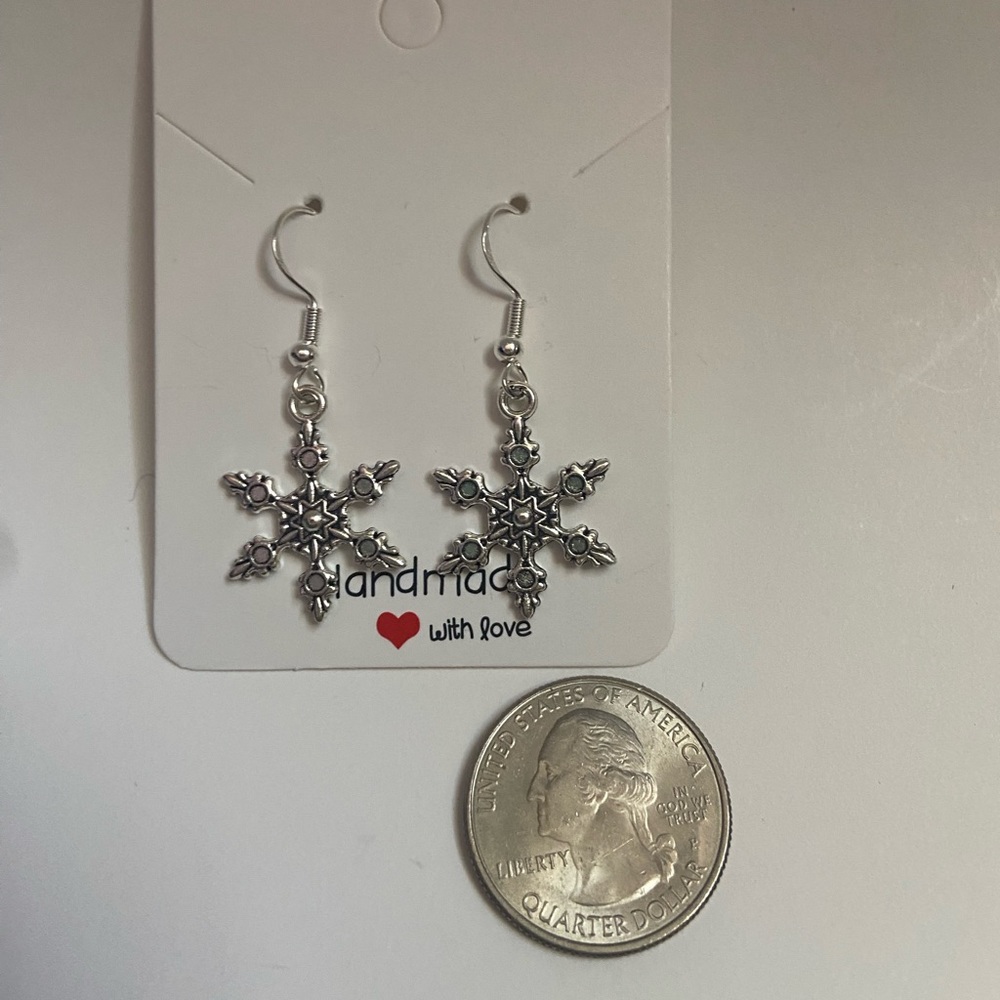 New Handcrafted vintage inspired snowflake earrings with sterling silver